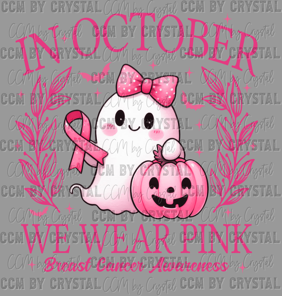 In October We Wear Pink Ghost Breast Cancer Awareness Ready to Press Transfer DTF Transfer Sublimation Transfer