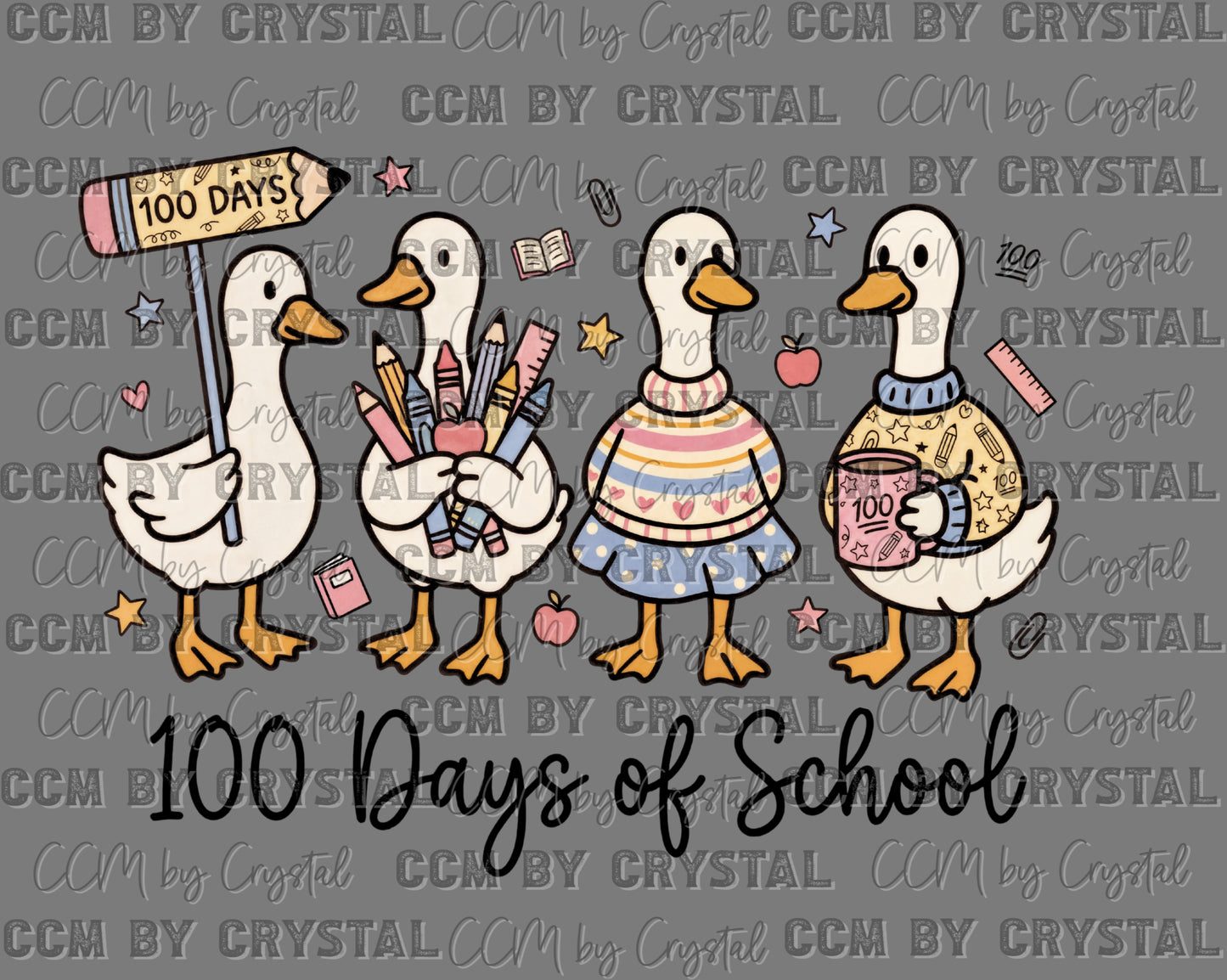 Ducks 100 Days of School Ready to Press Instant Peel DTF Transfers Sublimation Transfers