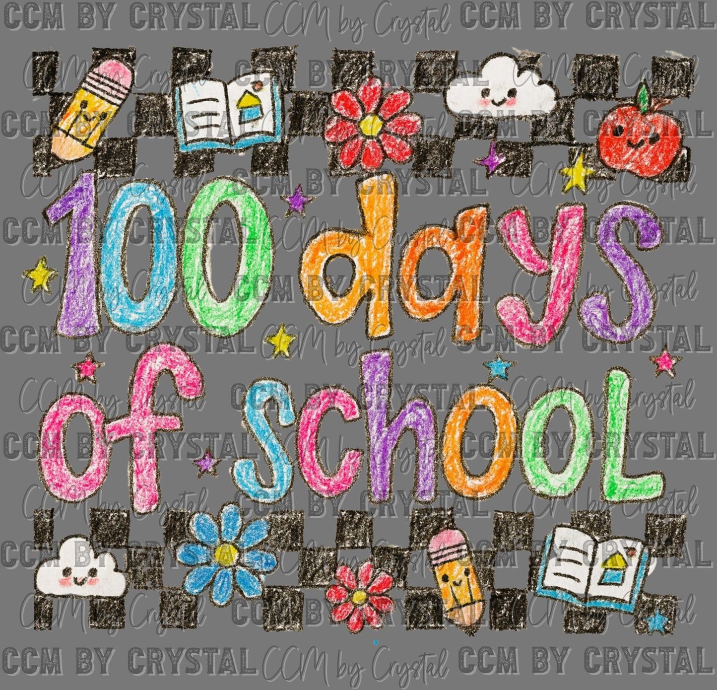 100 Days of School Crayon Coloring Ready to Press Instant Peel DTF Transfers Sublimation Transfers
