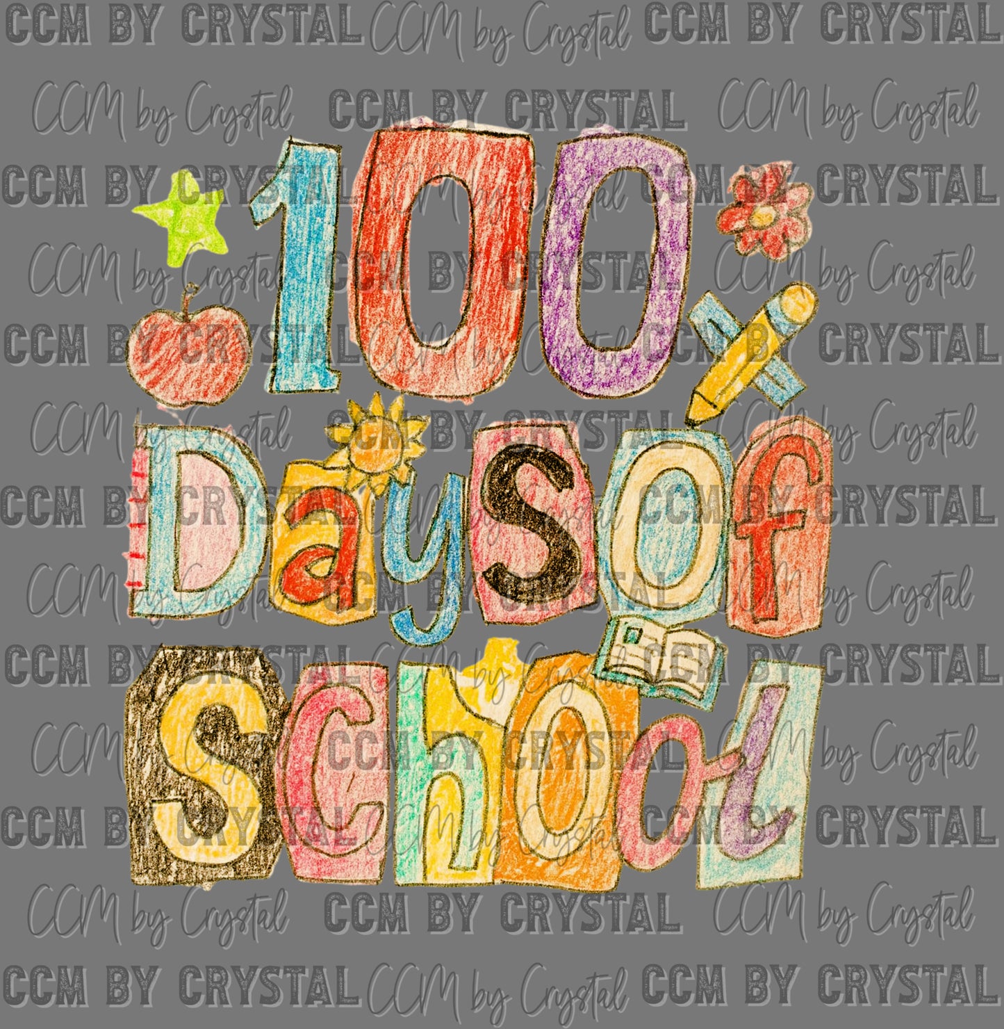 100 Days of School Crayon Coloring Ready to Press Instant Peel DTF Transfers Sublimation Transfers