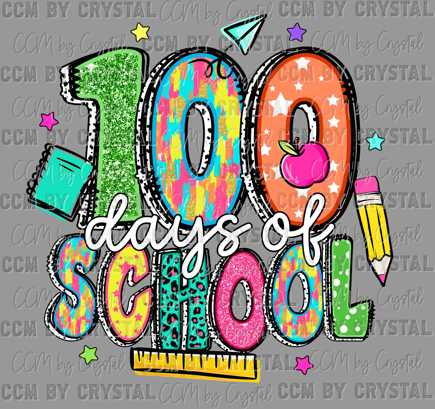 100 Days of School Faux Glitter Ready to Press Transfer DTF Transfer Sublimation Transfer (