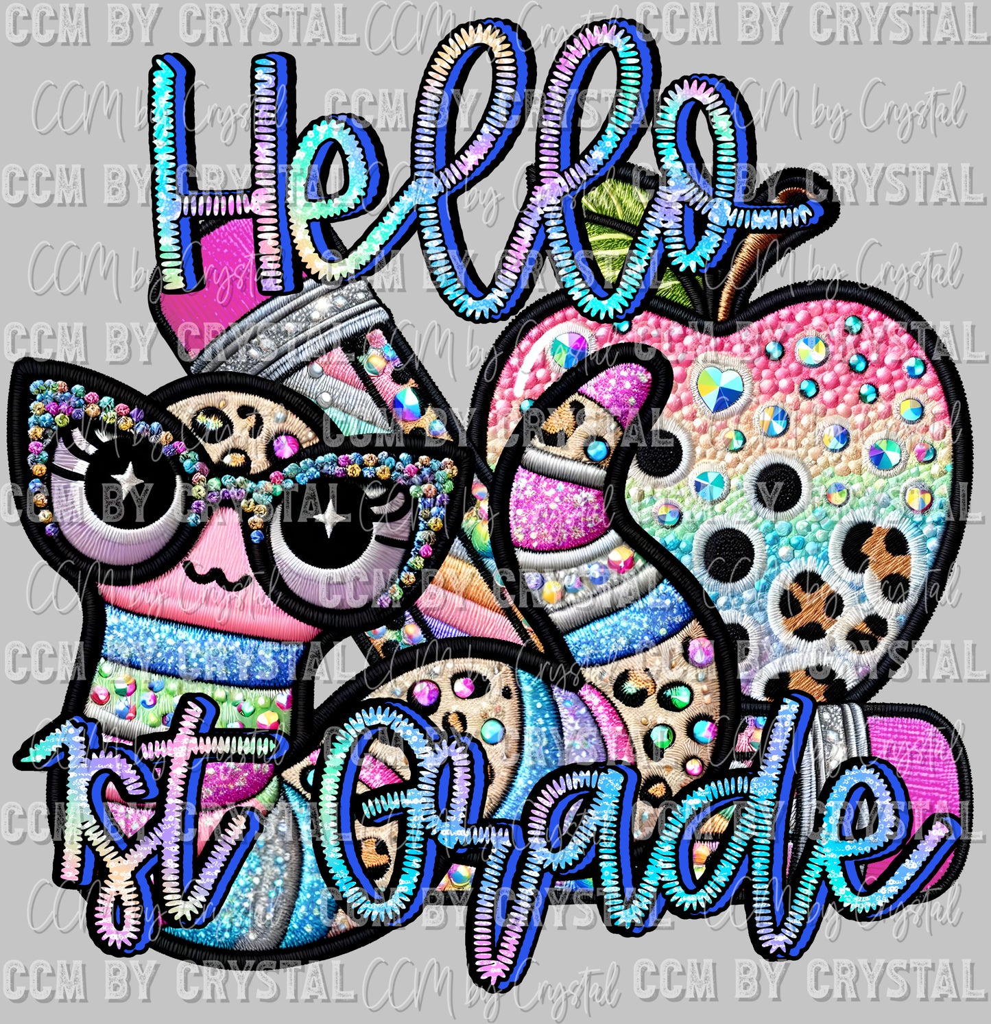 Back to School hello 1st Grade Faux Rhinestone Effect Ready to Press Transfer DTF Transfer Sublimation Transfer