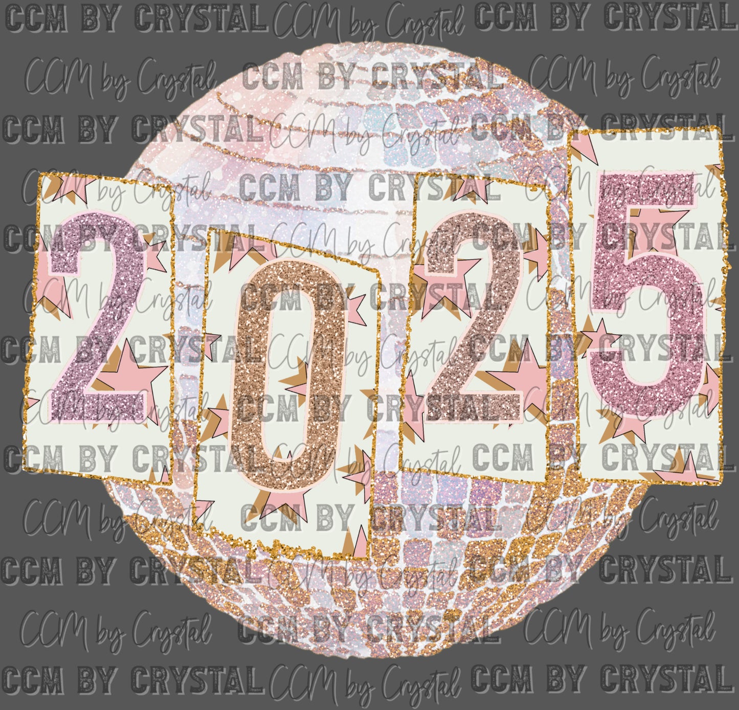 Happy New year 2025 Disco Ball Ready to Press Transfer DTF Transfer Sublimation Transfer