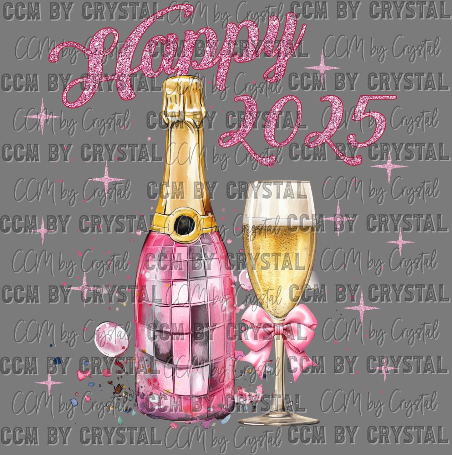 Happy New Year 2025 Champagne Bottle Ready to Press Transfer DTF Transfer Sublimation Transfer