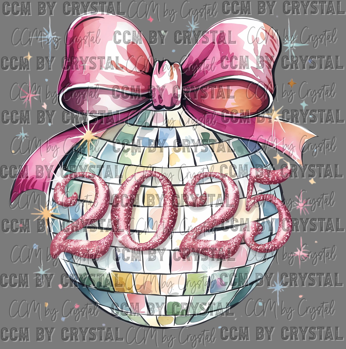 Happy New Year 2025 Disco Ball Ready to Press Transfer DTF Transfer Sublimation Transfer