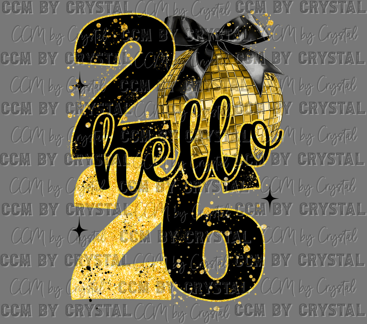 Hello 2026 New Year Faux Glitter Ready to Press Instant Peel DTF Transfers Sublimation Transfers