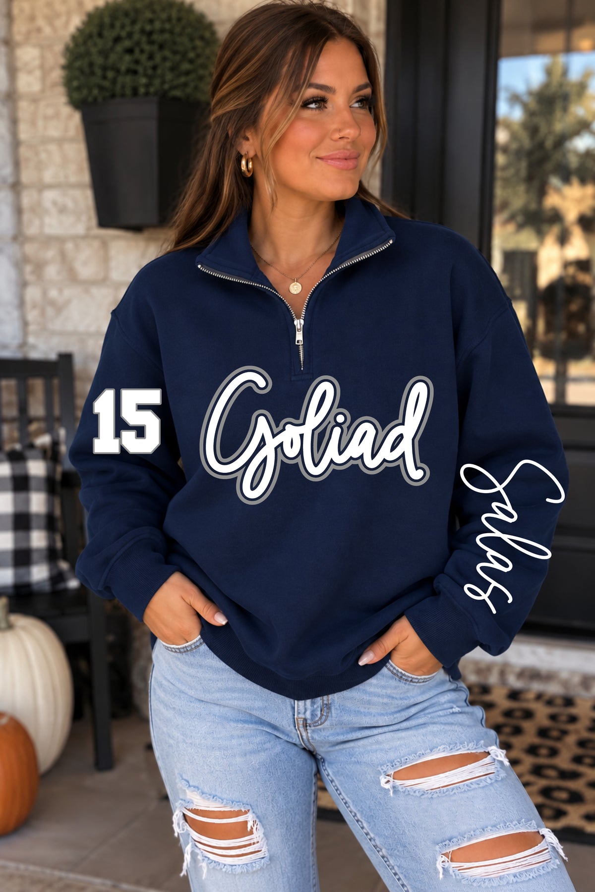 Goliad Quarter Zip Navy Sweatshirt