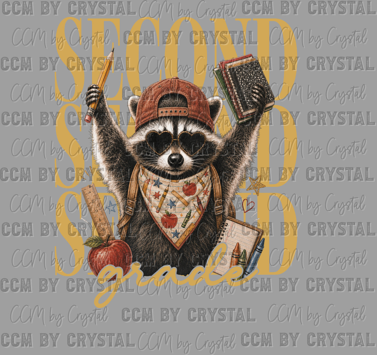 Second 2nd Grade Raccoon Back to School Ready to Press Transfer Direct to Film DTF Transfers