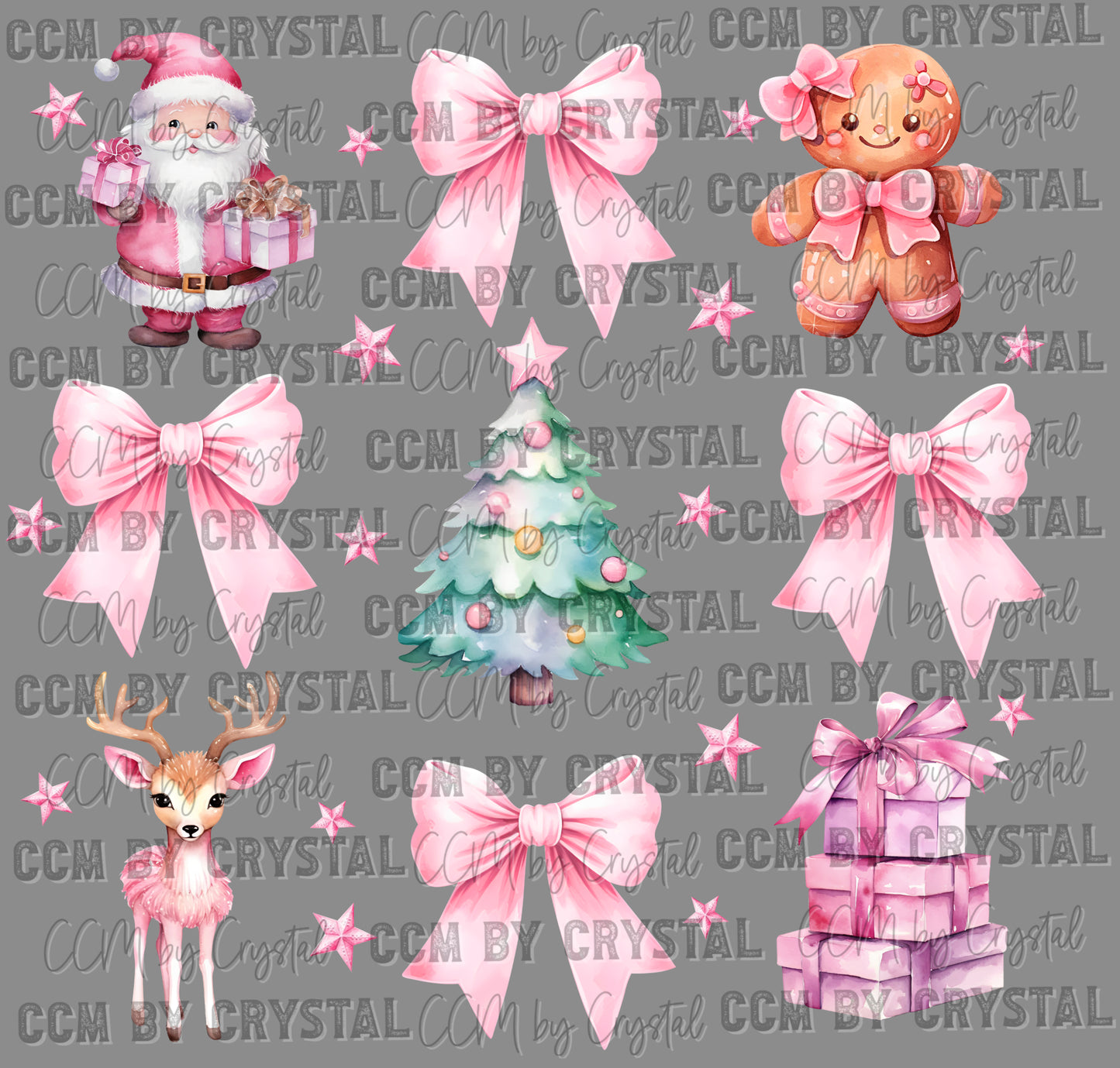 Christmas Pink Santa Bows Ready to Press Transfer DTF Transfer Sublimation Transfer
