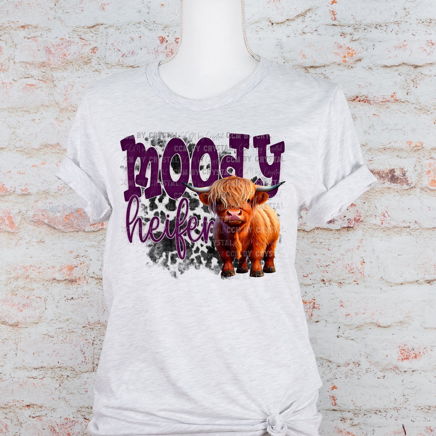 Moody Heifer Highland Cow Ready to Press Transfer