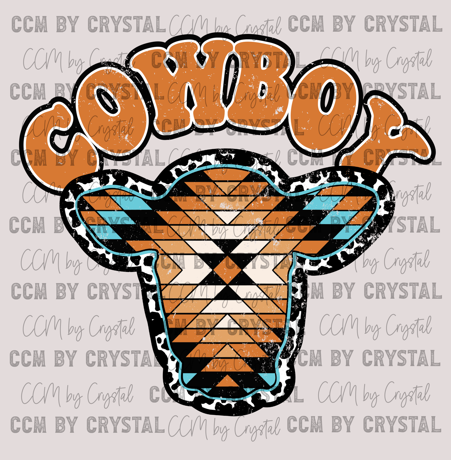 Rodeo Aztec Cowboy Cow Head Ready to Press Transfer
