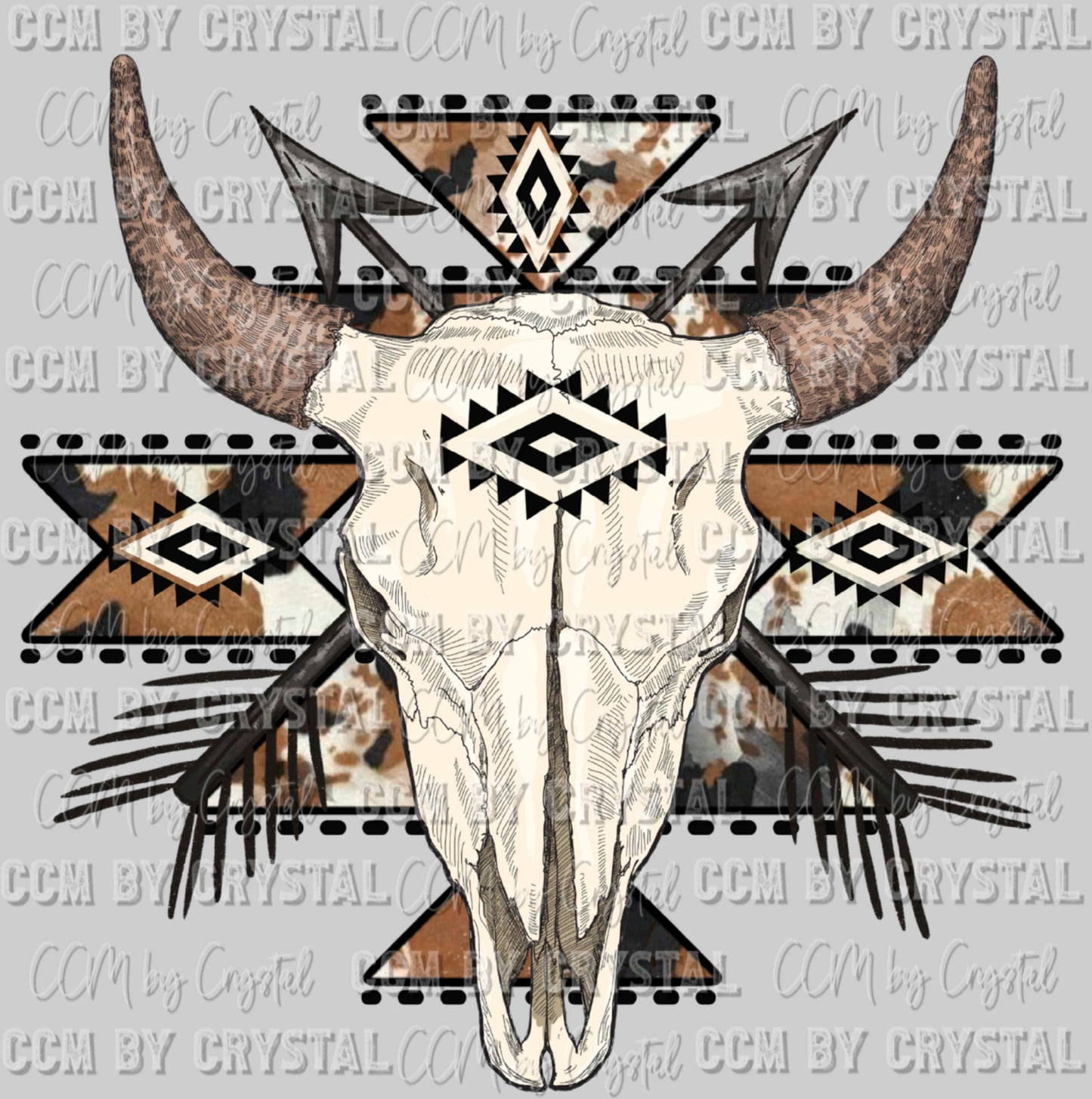 Western Aztec Cow Skull Ready to Press Transfer