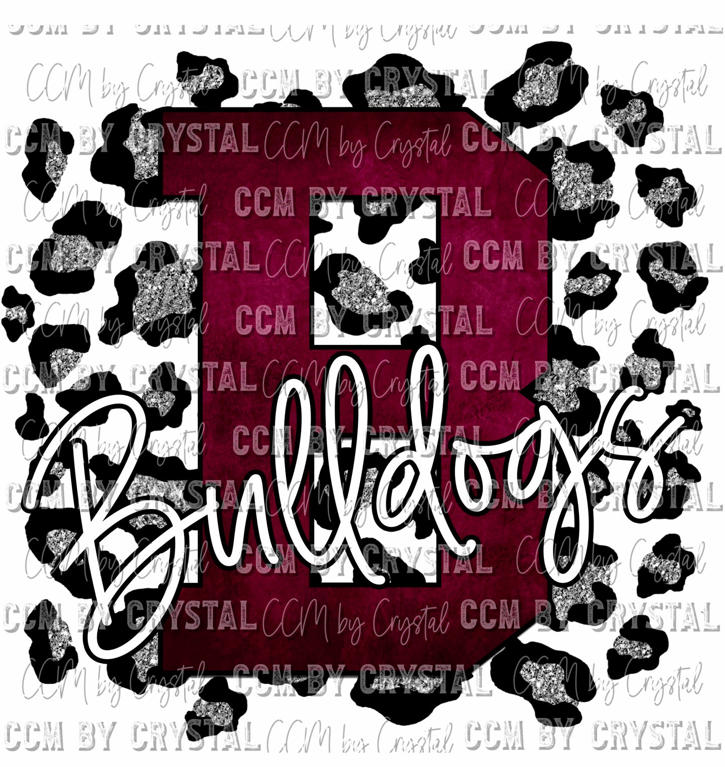 B Bulldogs Maroon and Silver Leopard Print Ready To Press Transfer