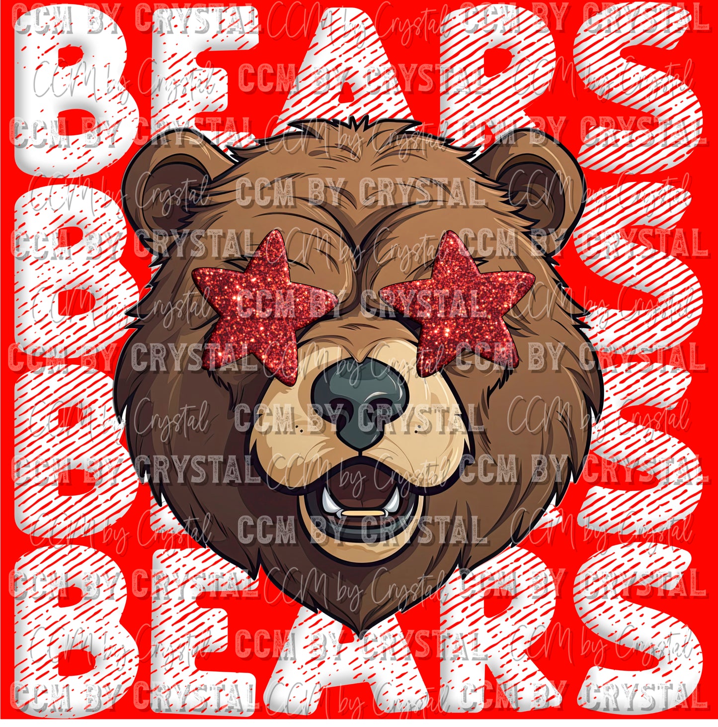 Bears Stacked Red Stars Mascot PNG Digital File ONLY