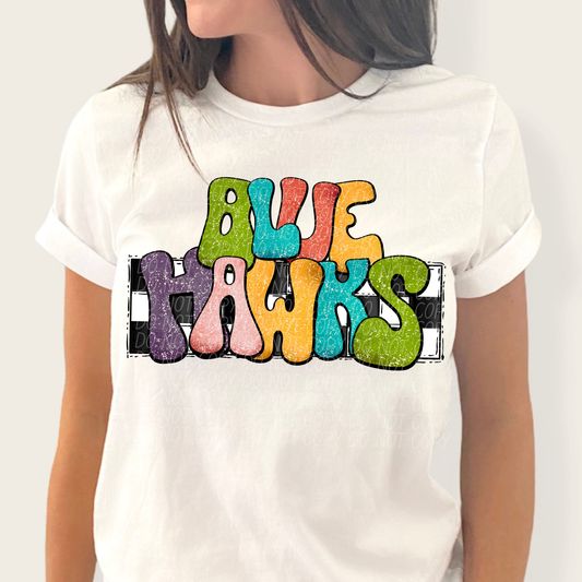 Blue Hawks Retro Mascot Ready to Press Transfer DTF Transfer Sublimation Transfer