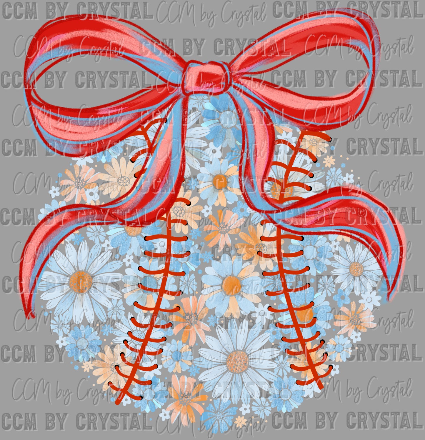 Baseball Floral Bow Flowers Sports Ready to Press Transfer DTF Transfer Sublimation Transfer