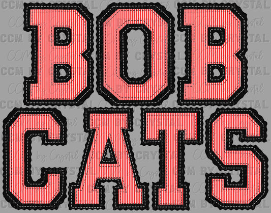 Bobcats Faux Embroidery Stripes Red Sports Mascot Ready to Press Transfer DTF Transfer Sublimation Transfer
