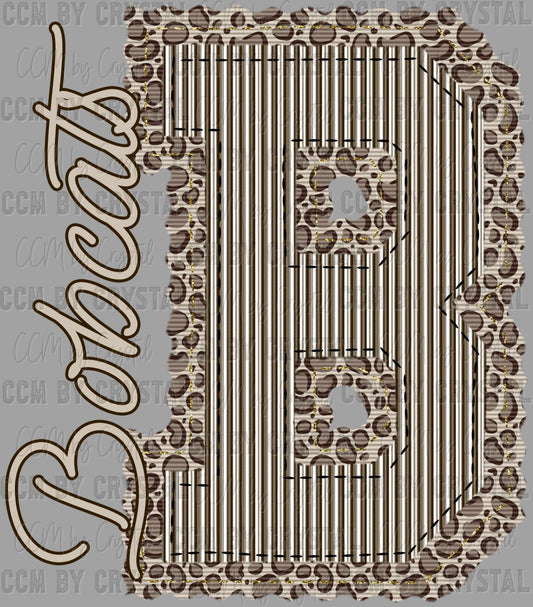 Bobcats Faux Embroidery Stripes Leopard Print Sports Mascot Ready to Press Transfer DTF Transfer Sublimation Transfer
