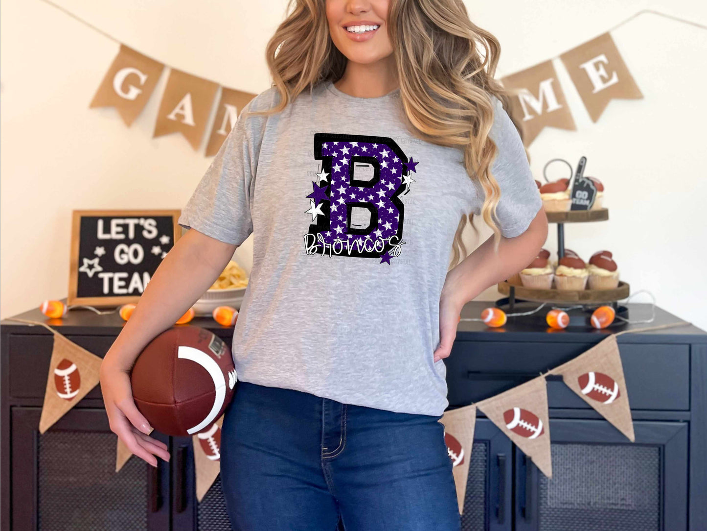 Broncos Stars Purple Sports Mascot Ready to Press Transfer DTF Transfer Sublimation Transfer
