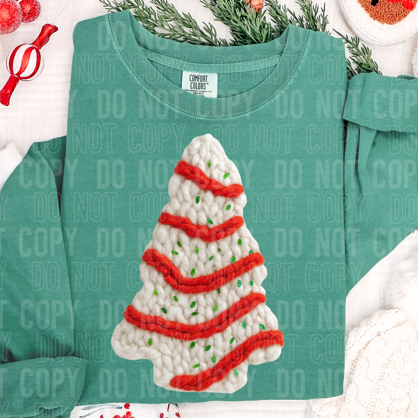 Christmas Cake Faux Fake Yarn Fake Sequins Ready to Press Transfer Instant Peel DTF Transfer Sublimation Transfer