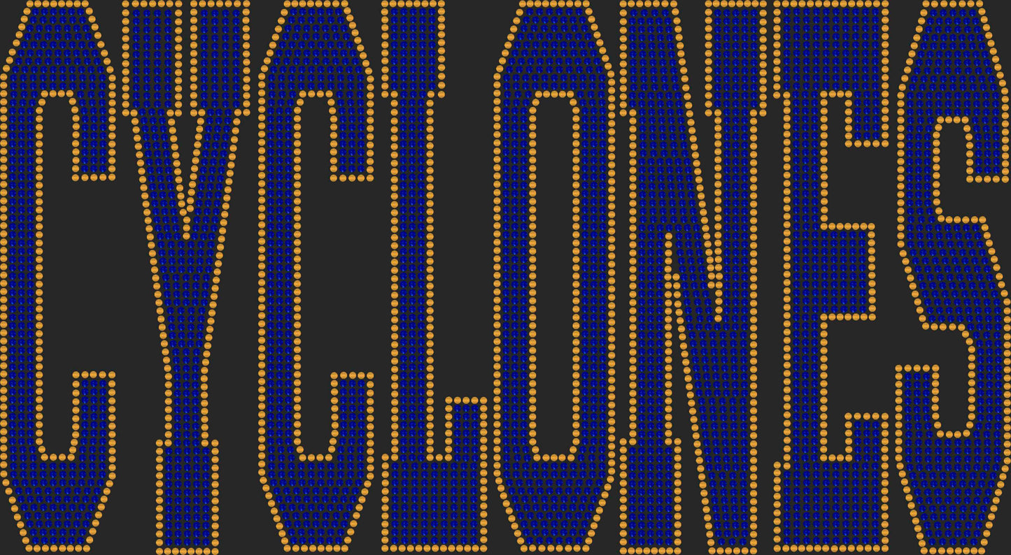 Cyclones 2-Color Approximately 11" wide X 6" tall Spangle Transfer