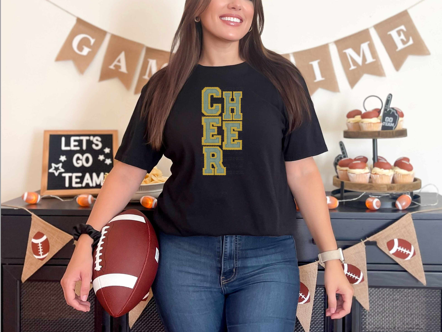 Cheer Faux Embroidery Stripes Sports Mascot Ready to Press Transfer DTF Transfer Sublimation Transfer