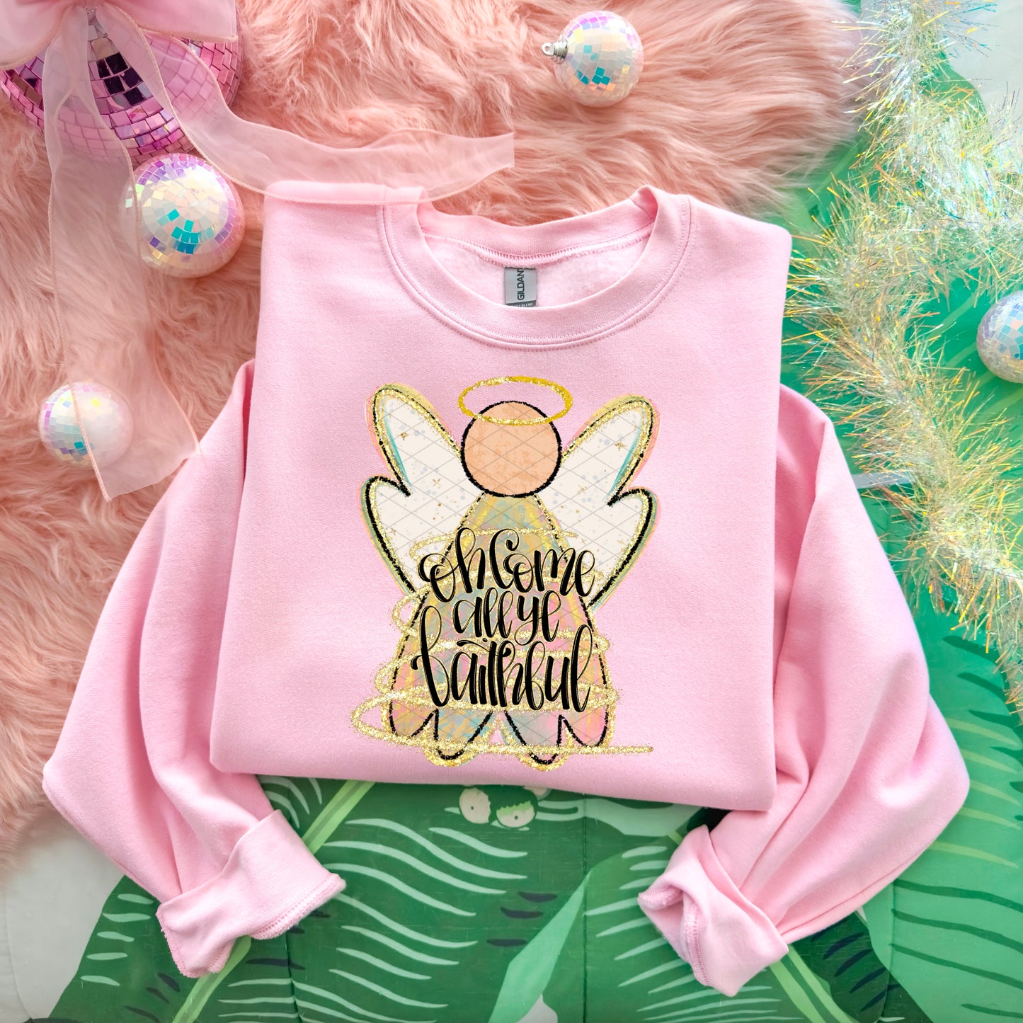 Oh Come All Ye Faithful Faux Glitter Christmas Ready to Press Transfer Instant Peel DTF Transfer Sublimation Transfer