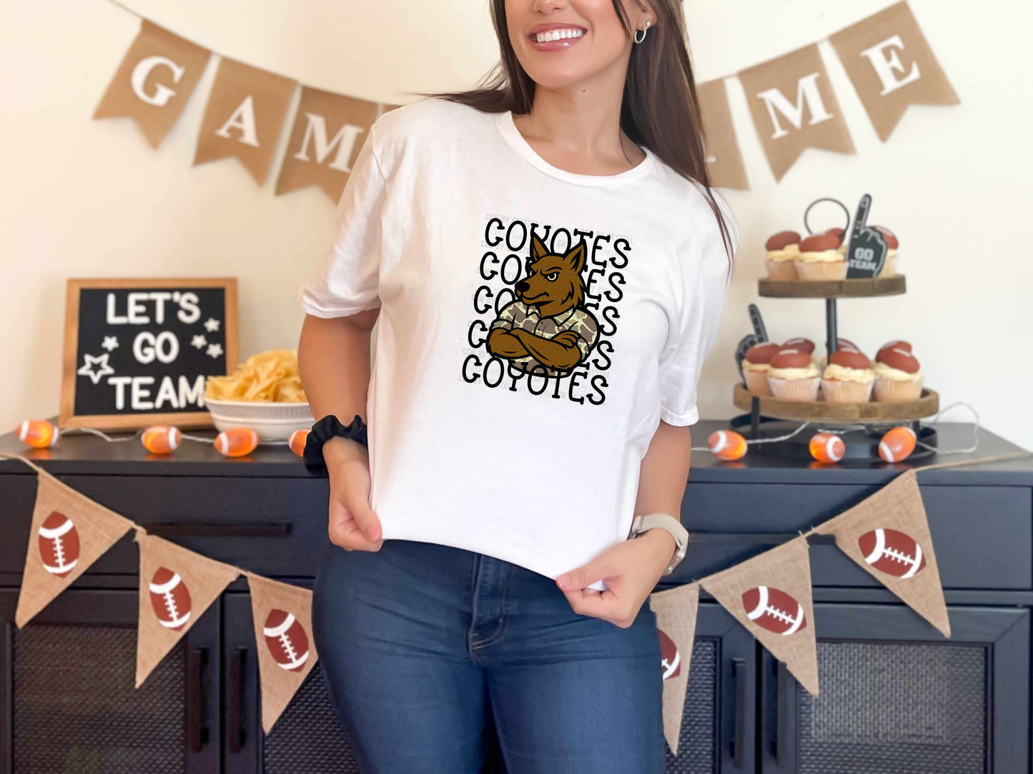 Coyotes Camo Stacked Sports Mascot Ready to Press Transfer DTF Transfer Sublimation Transfer