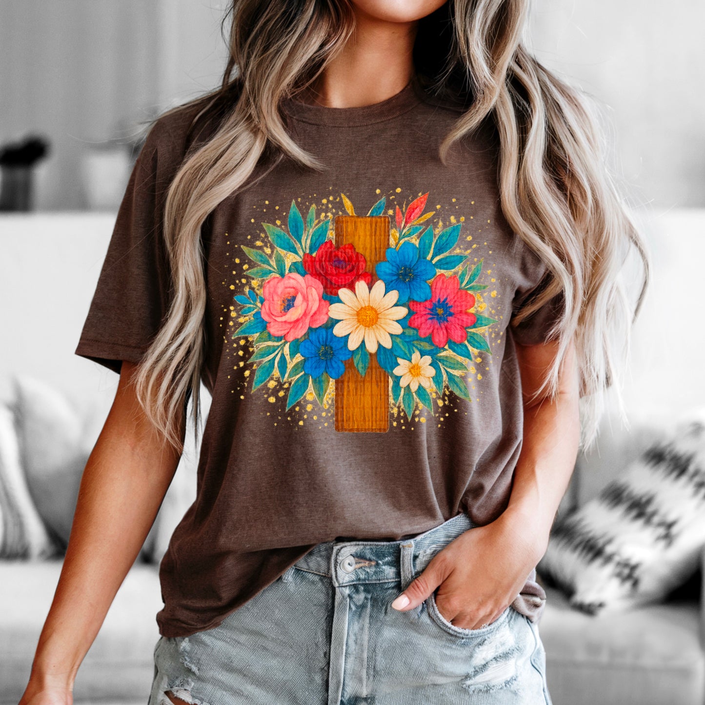 Floral Cross Faith Ready to Press Transfer DTF Transfer Sublimation Transfer