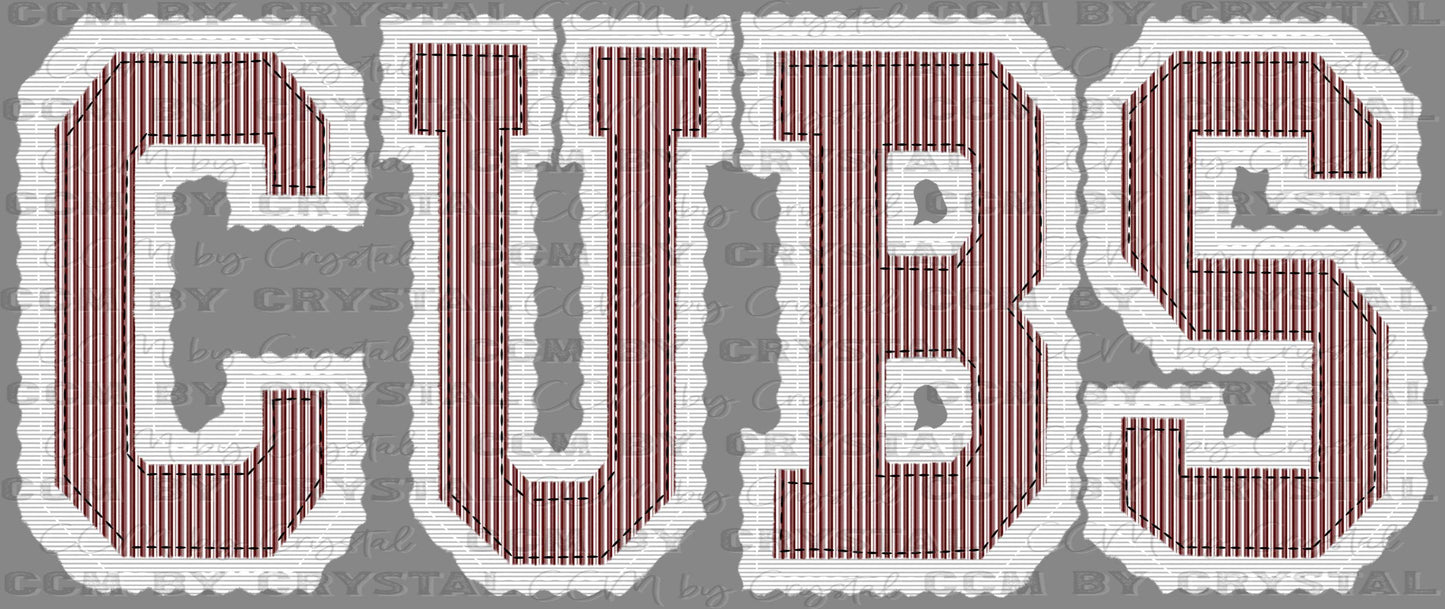 Cubs Faux Embroidery Maroon White Sports Mascot Ready to Press Transfer DTF Transfer Sublimation Transfer