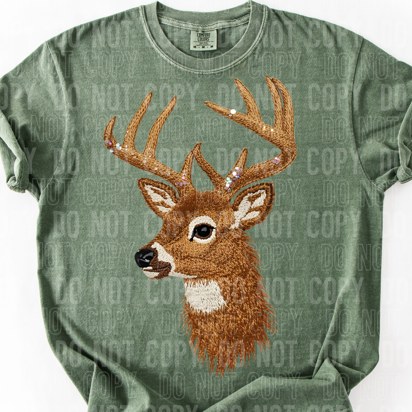 Deer Faux Fake Yarn and Sequin Ready to Press Transfer DTF Transfer Sublimation Transfer