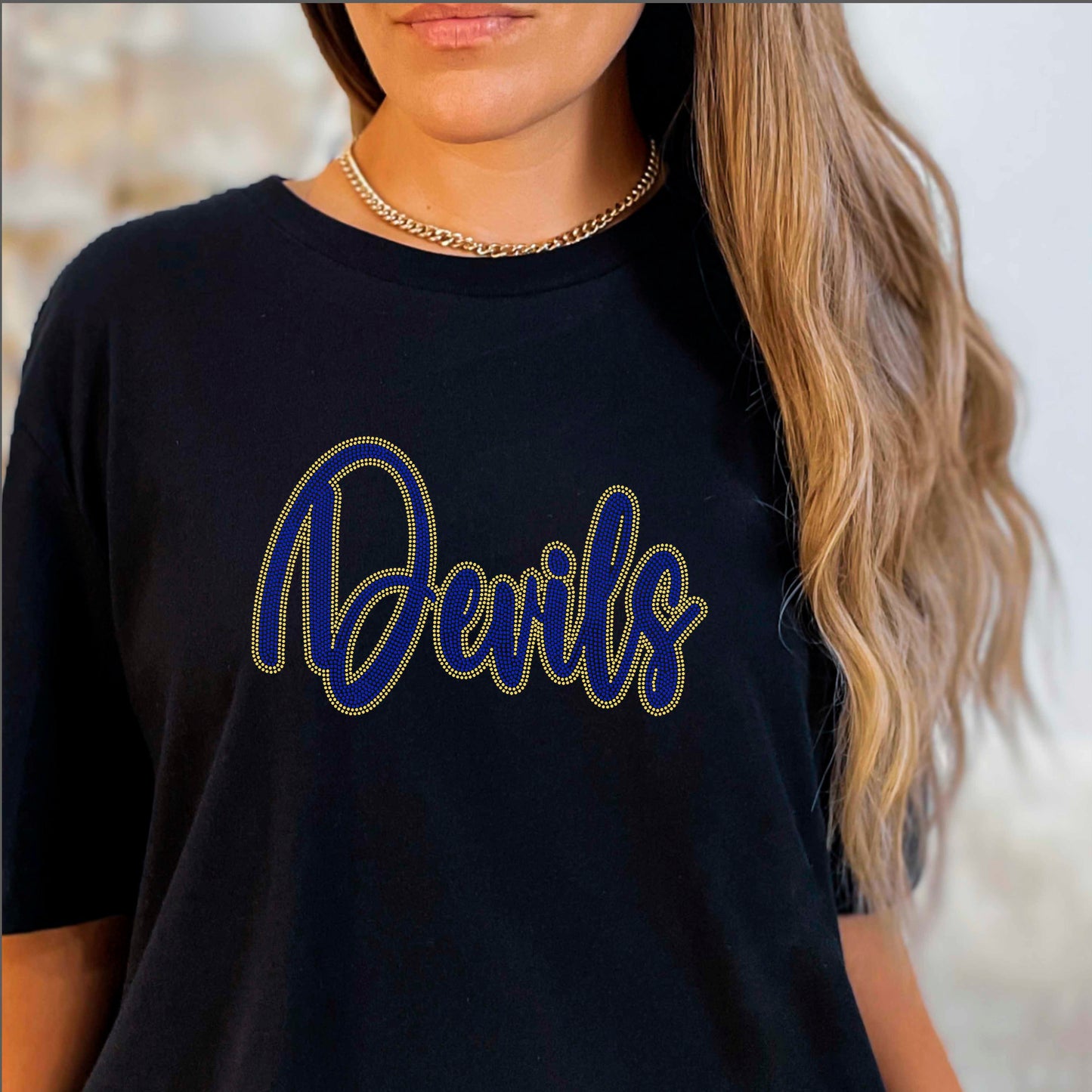 Devils 2-Color Approximately 11" wide Spangle Transfer