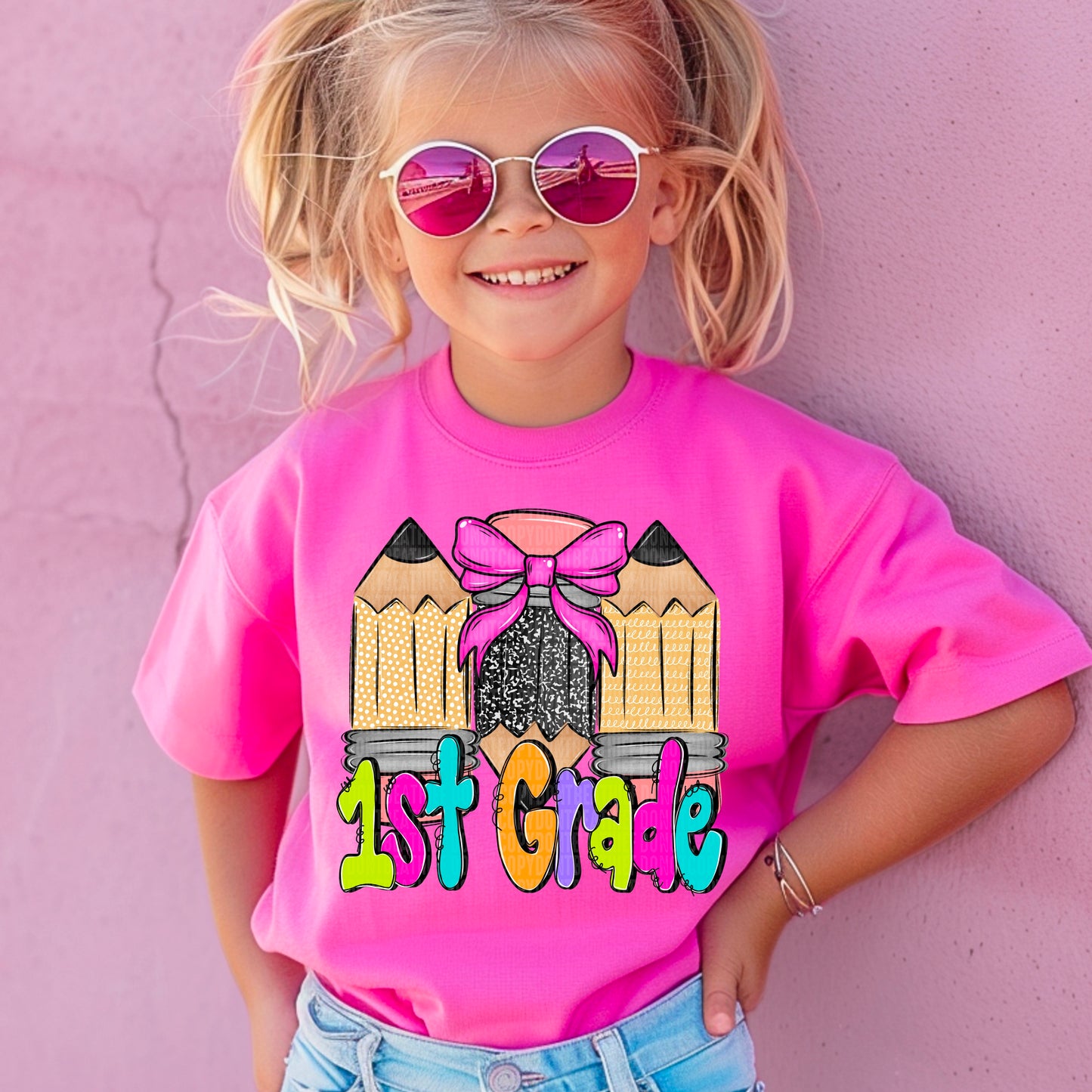 1st Grade Girl Pencils Back to School Ready to Press Transfer DTF Transfer Sublimation Transfer