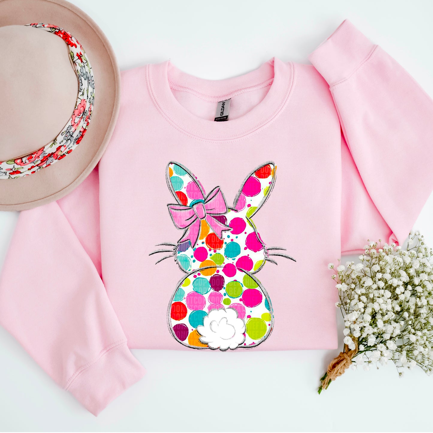 Colorful Dotted Easter Bunny Ready to Press Transfer DTF Transfer Sublimation Transfer