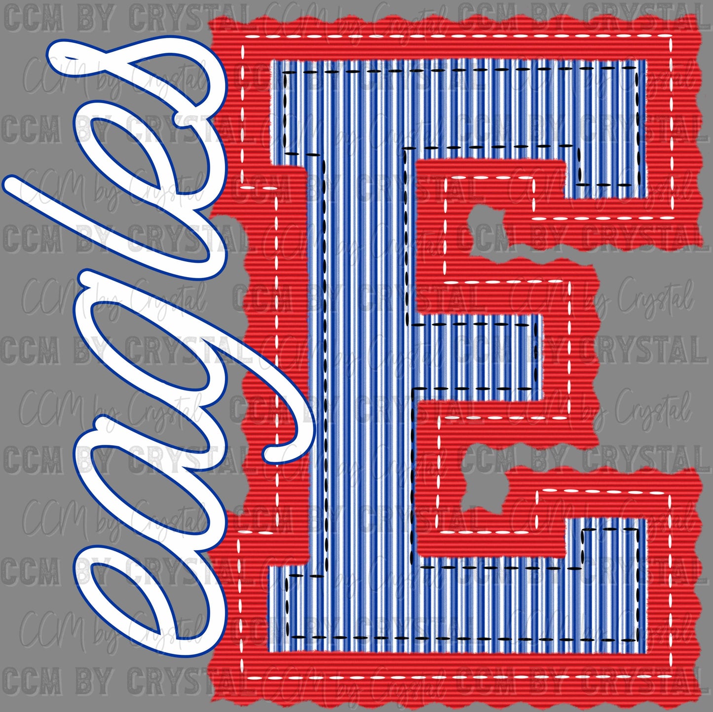 Eagles Faux Embroidery Red Blue Sports Mascot Ready to Press Transfer DTF Transfer Sublimation Transfer