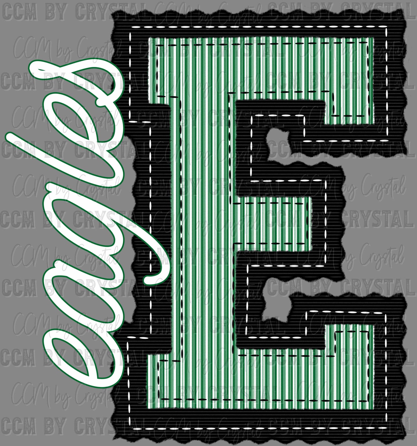 Eagles Faux Embroidery Green Black Sports Mascot Ready to Press Transfer DTF Transfer Sublimation Transfer