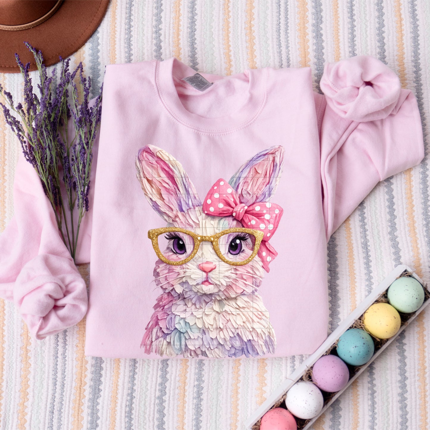 Pink Girl Easter Bunny Faux Fake Texture DTF Transfers Sublimation Transfers