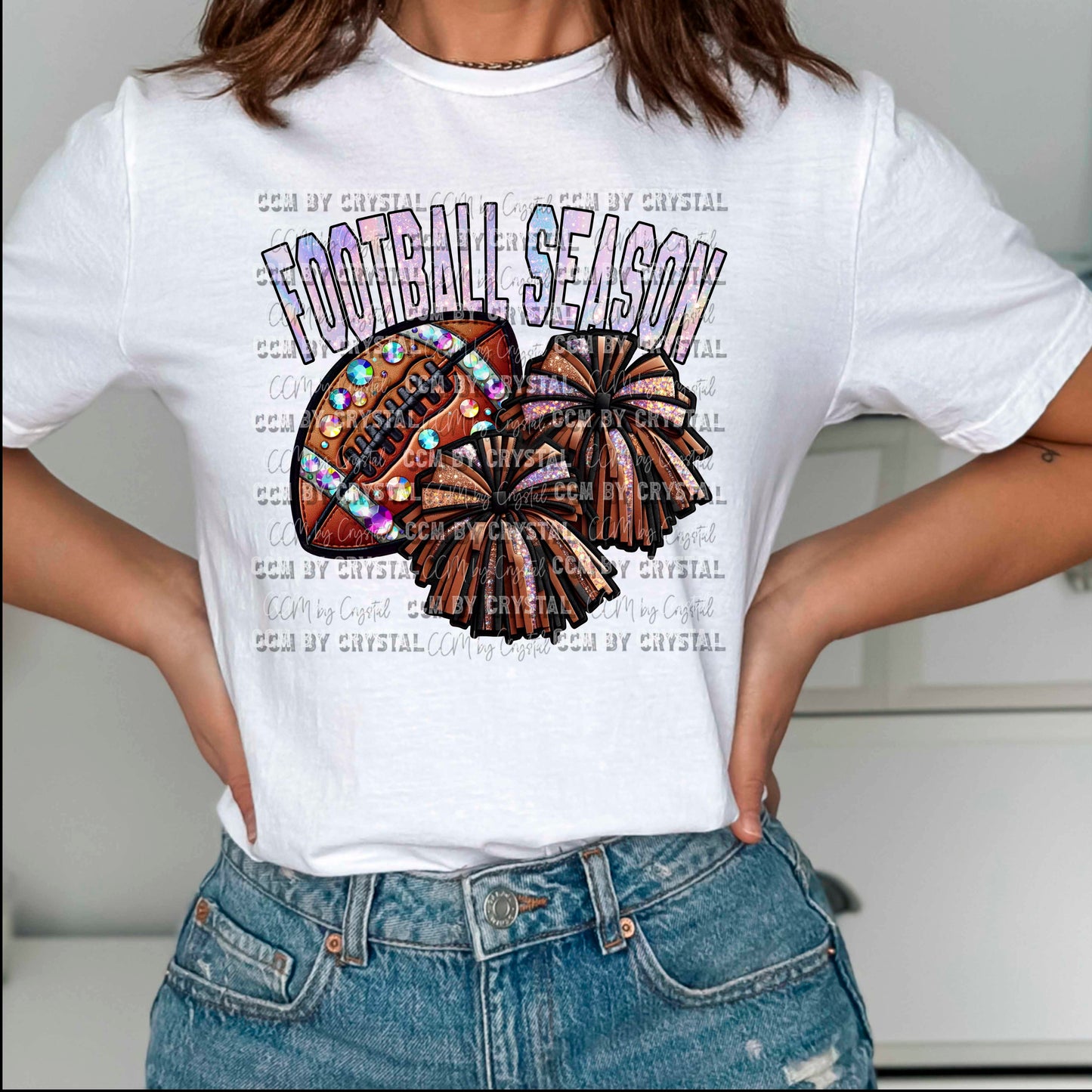 Football Season Faux Glitter Effect Ready to Press Transfer DTF Transfer Sublimation Transfer