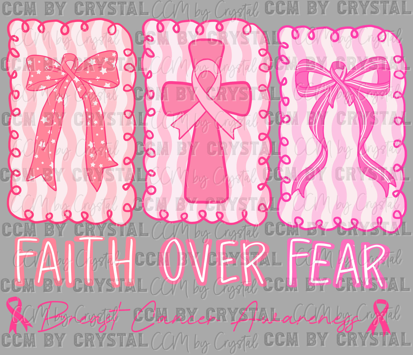 Faith Over Fear Breast Cancer Awareness Ribbons Pink Crosses Christianity Stars Ready to Press Transfer DTF Transfer Sublimation Transfer