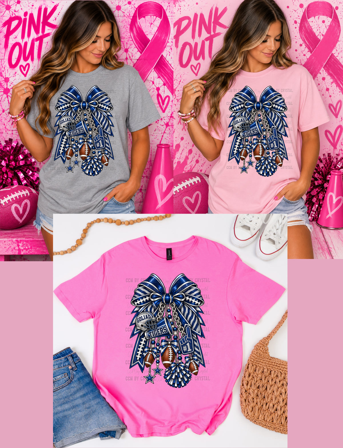 Navy Bow Goliad Tigers Pink Out T Shirt