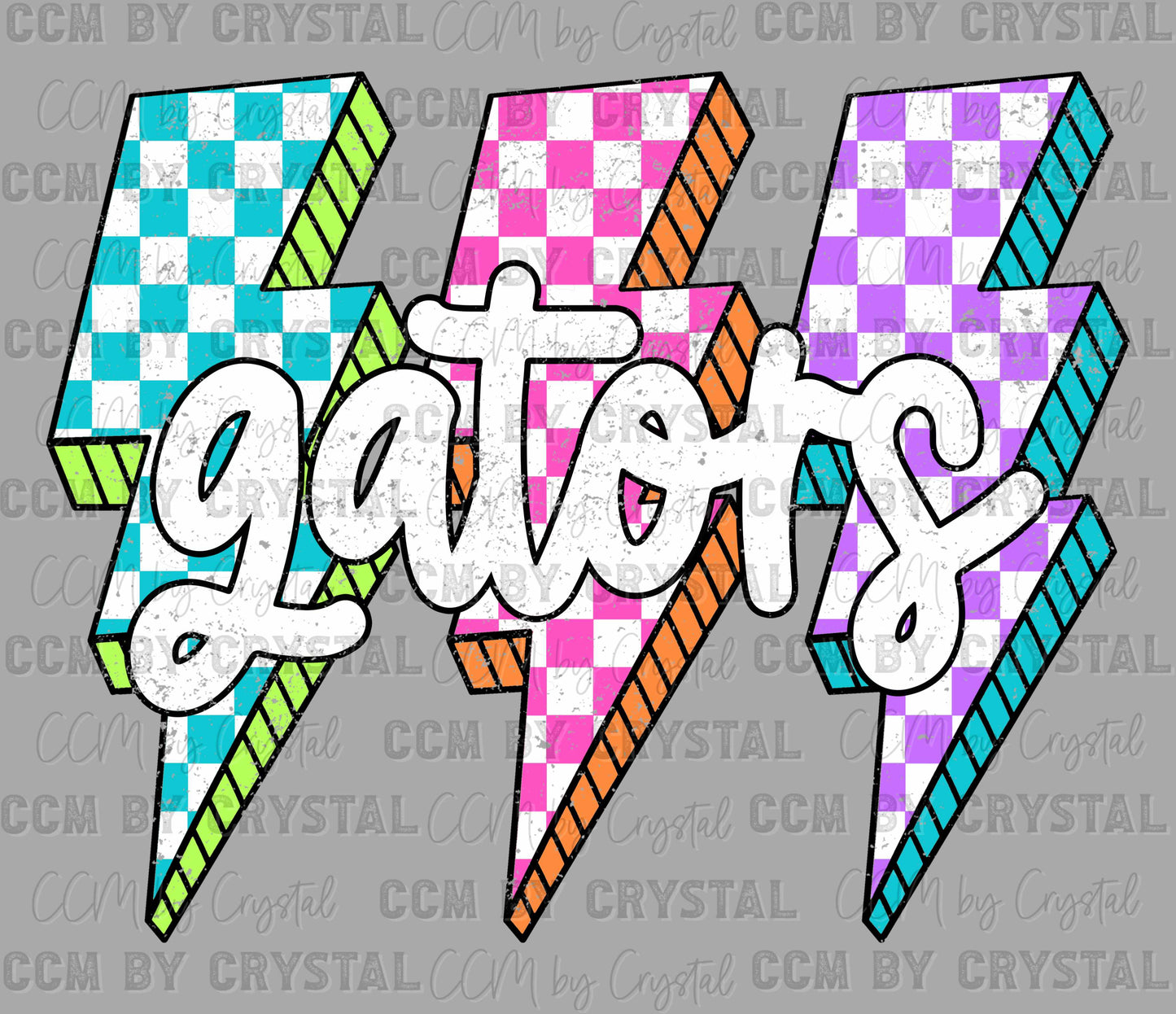 Gators Checkered Lightning Bolts Mascot Ready to Press Transfer DTF Transfer Sublimation Transfer