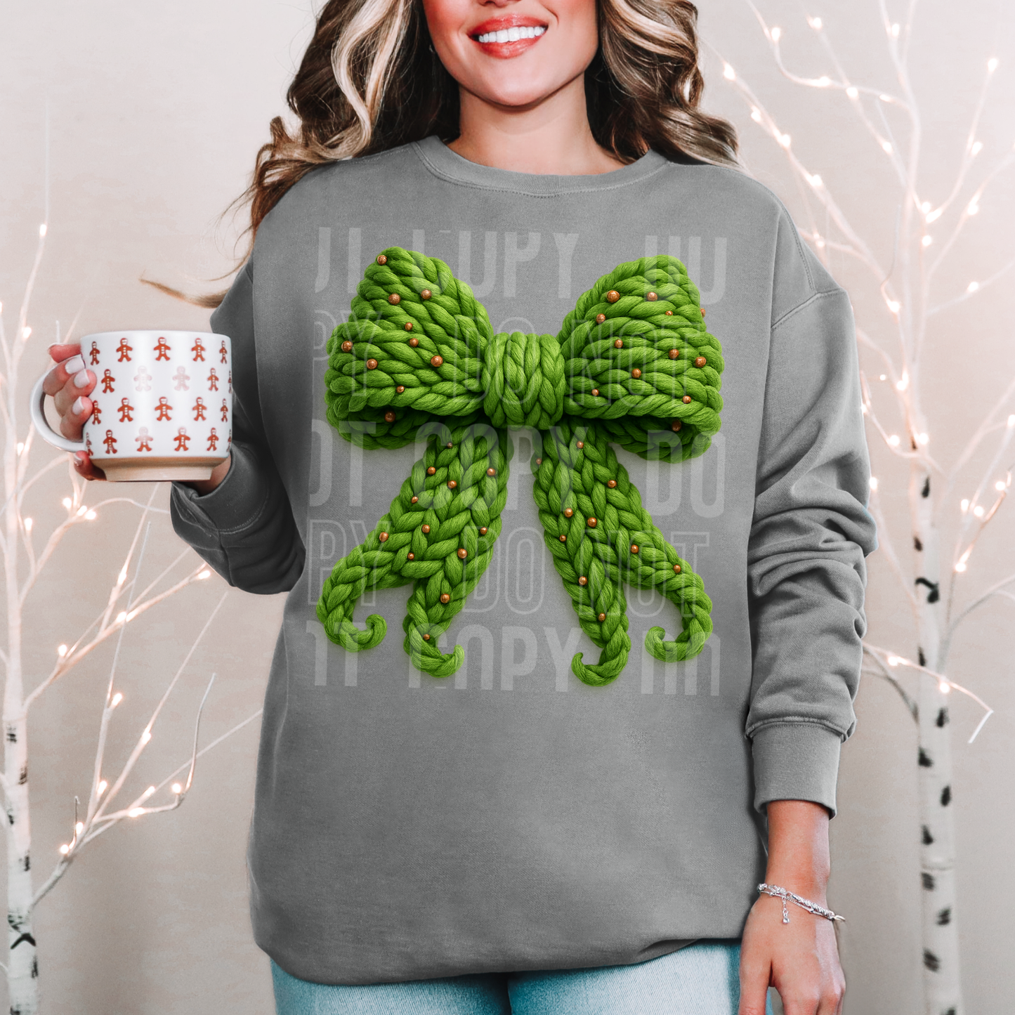 Christmas Bow Faux Fake Yarn Ready to Press Transfer DTF Transfer Sublimation Transfer