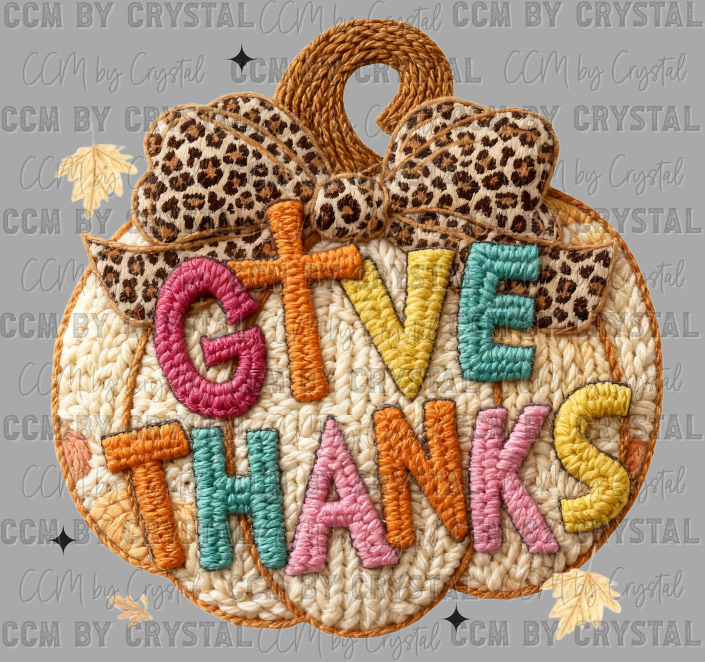 Give Thanks Fall Thanksgiving Pumpkin Faux Yarn Ready to Press Transfer DTF Transfer Sublimation Transfer