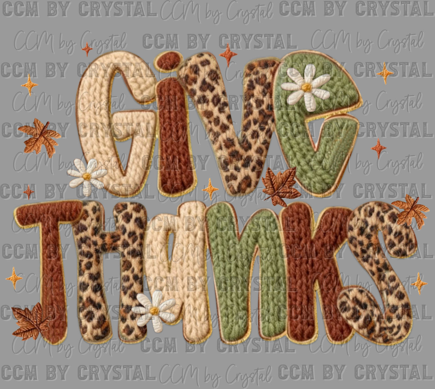 Give Thanks Fall Thanksgiving Faux Yarn Ready to Press Transfer DTF Transfer Sublimation Transfer