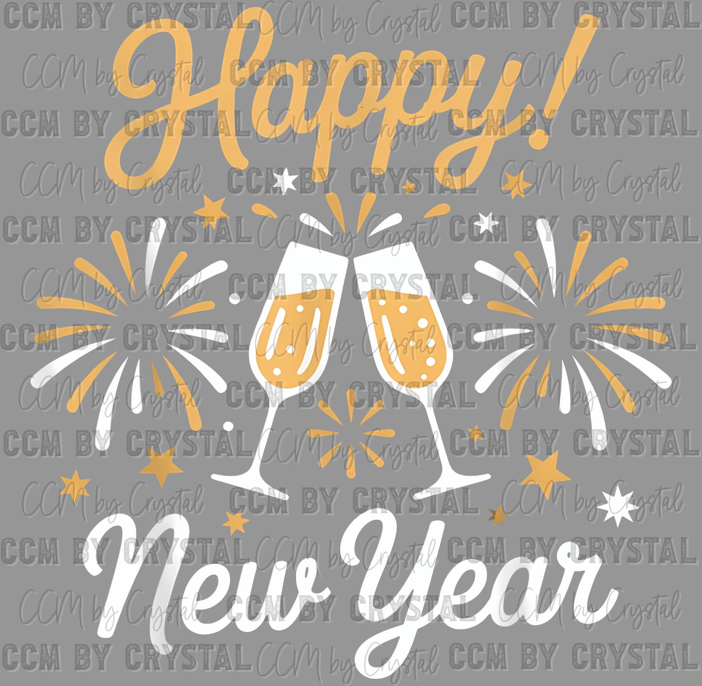 Happy New Years Champayne Fireworks Ready to Press Transfer DTF Transfer Sublimation Transfer