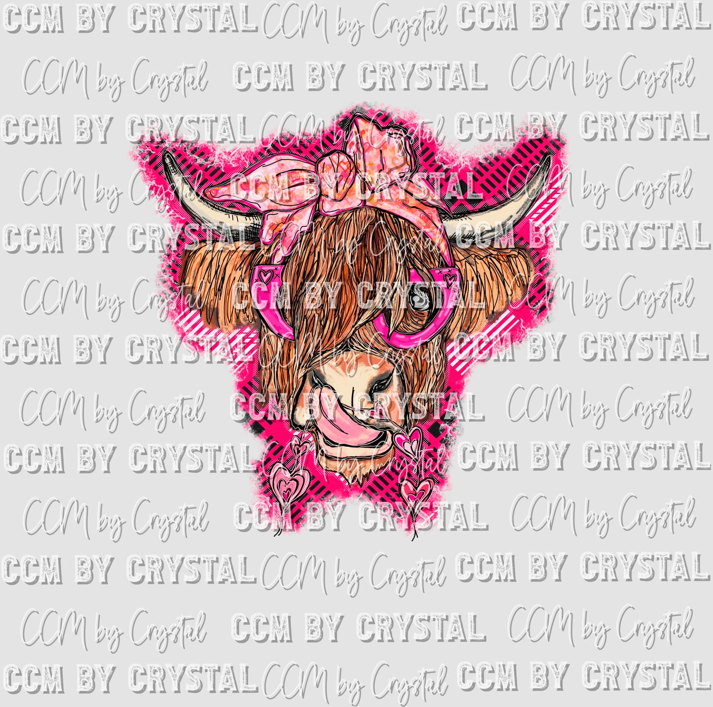 Highland Cow Valentines Pink Glasses Ready to Press Transfer