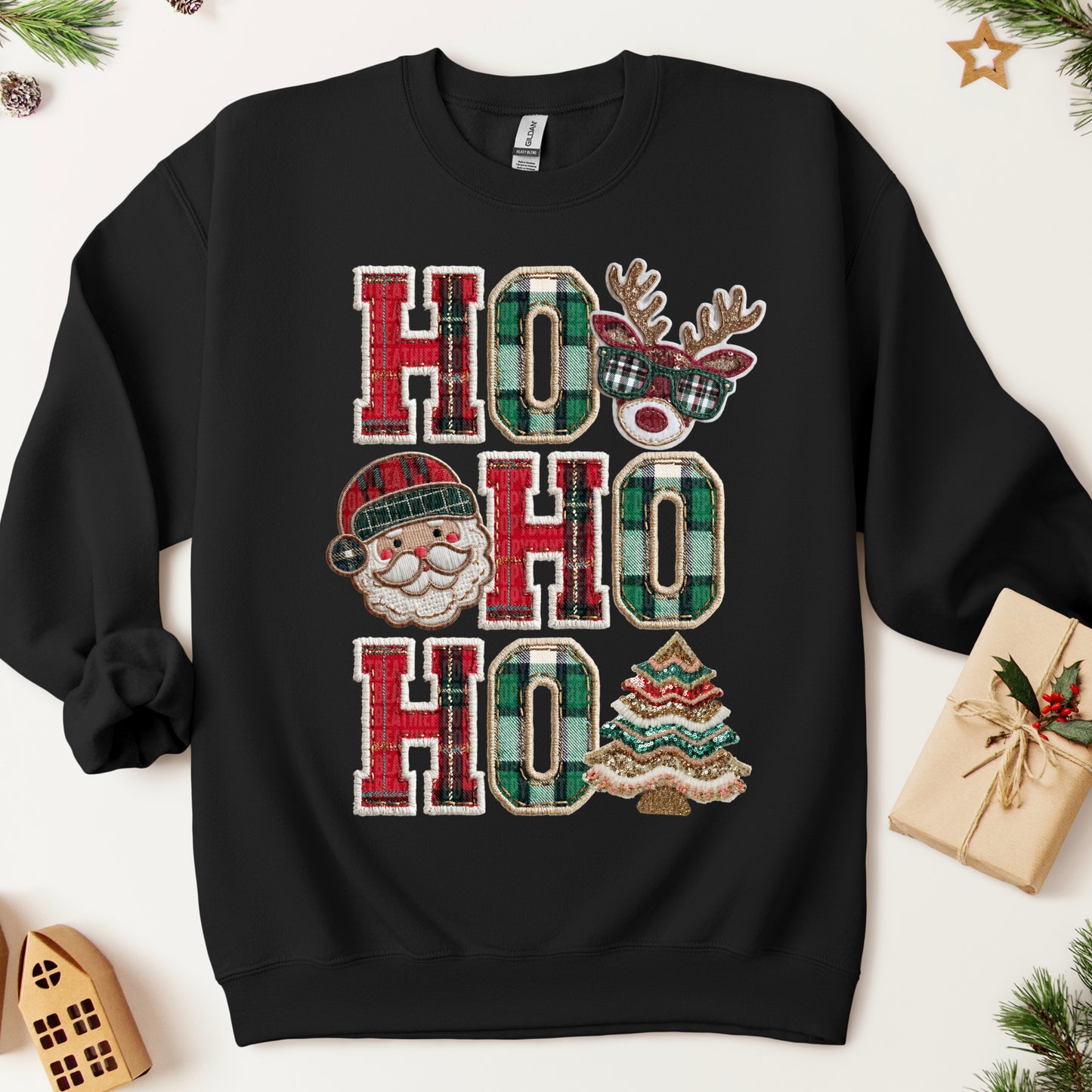 Ho Ho Ho Christmas Fake Faux Embroidery Ready to Press Transfer Instant Peel DTF Transfer