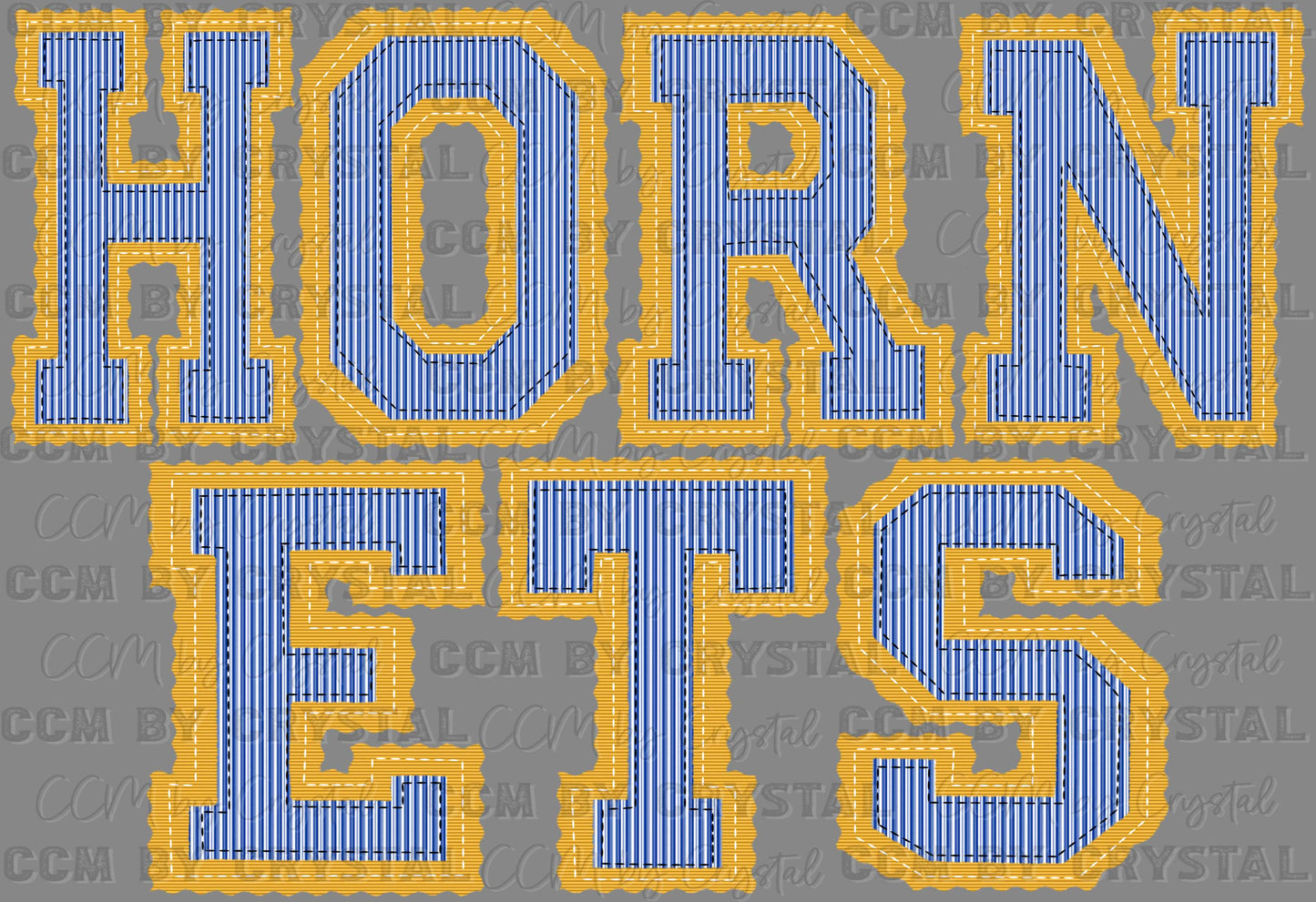 Hornets Faux Embroidery Blue Yellow Sports Mascot Ready to Press Transfer DTF Transfer Sublimation Transfer