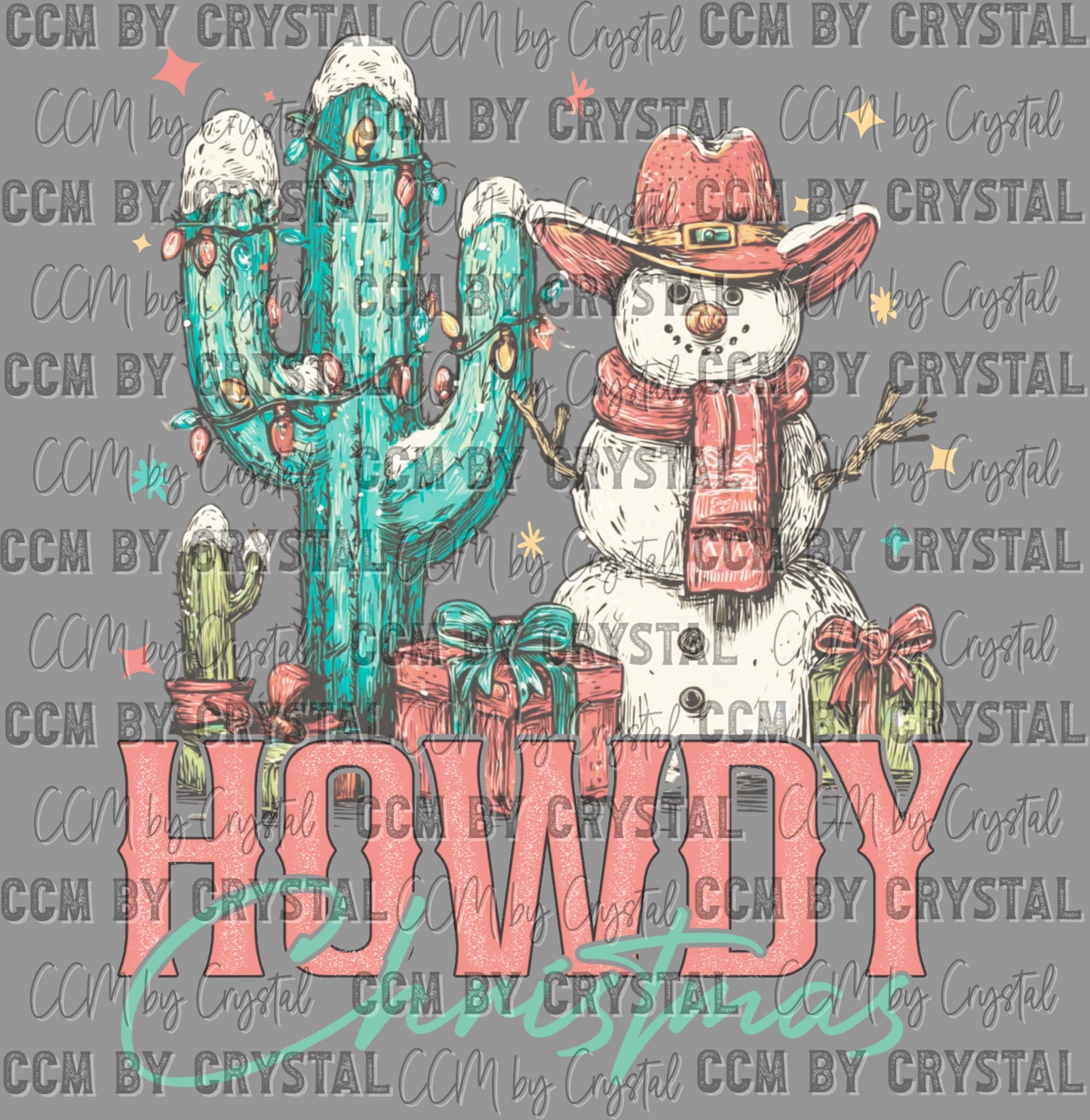 Howdy Christmas Western Snowman Cactus Ready to Press Transfer DTF Transfer Sublimation Transfer