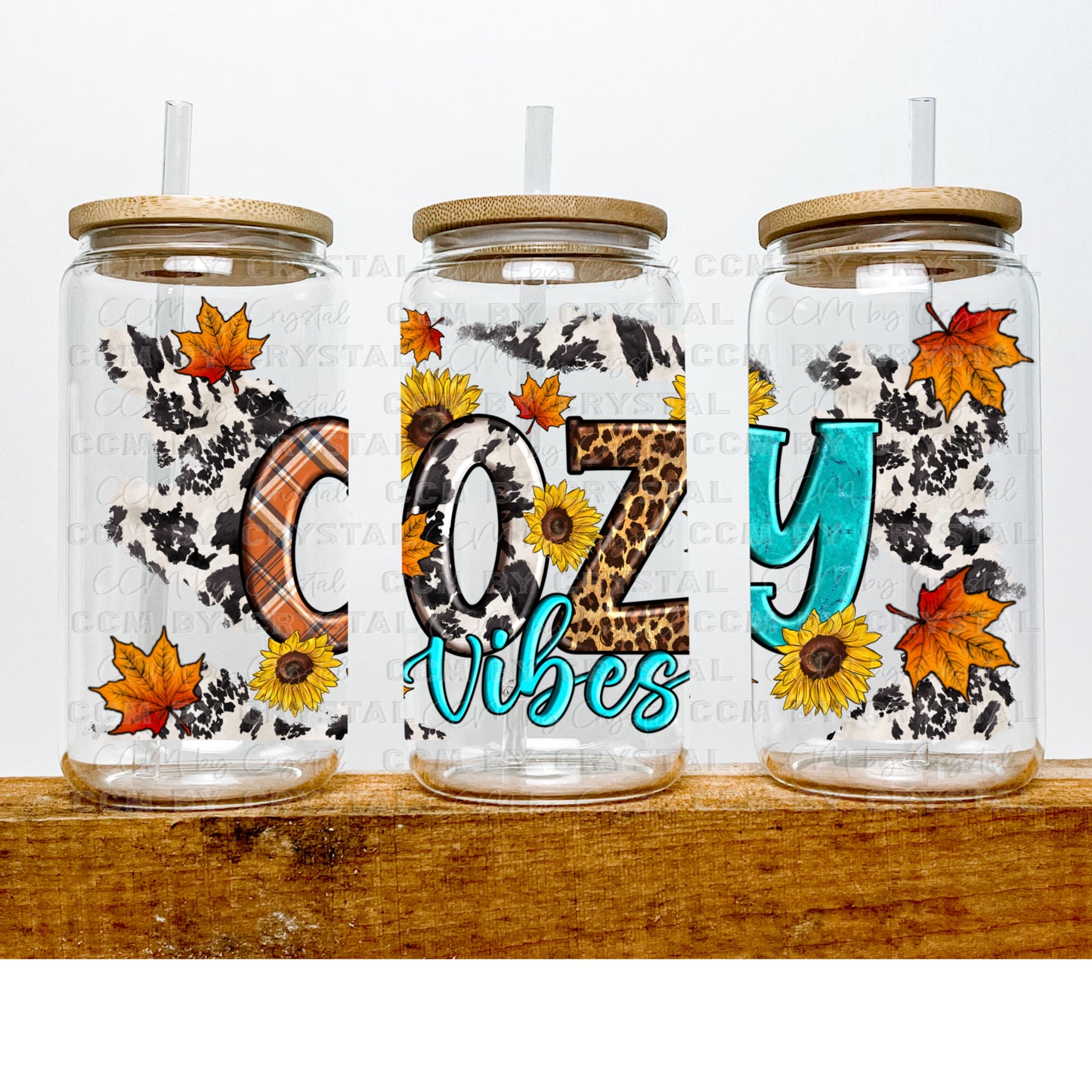 Cozy Vibes Fall UV DTF Transfer 16oz Libby Glass Can Wrap Ready to Apply